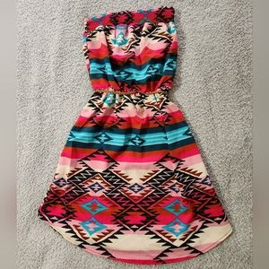 Xhilaration Multicolor Southwestern Pattern Strapless Belted Dress